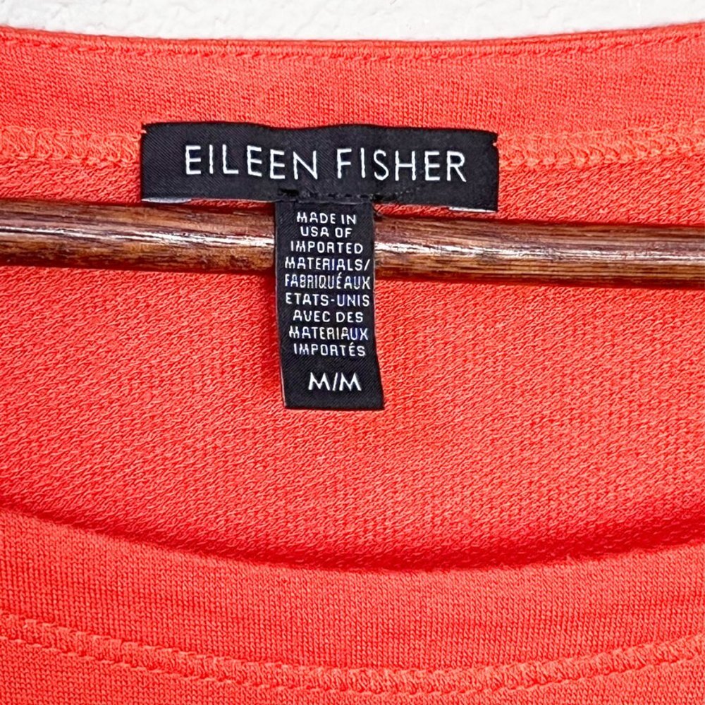 Eileen Fisher Tencel Stretch Terry Patch Pocket Long Sleeve Top Hot Red Orange M - Picture 5 of 15